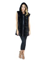 Sleeveless mink fur black horizontal with reindeer hood 52 fourrure de vison pelliccia visone Nerz - Image 5