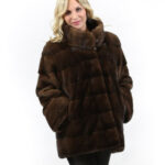 50 Pelliccia cappotto in visone orizzontale scanbrown braschi a collo alto