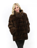 50 Pelliccia cappotto in visone orizzontale scanbrown braschi a collo alto