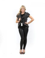 Fur vests woman in gray rabbit fur fringed with broad and round neck