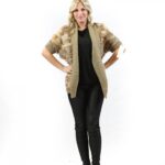 Fur jacket type cardigan woman brown rabbit and fox with fabric