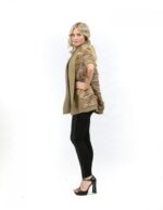 Pelliccia giacca tipo cardigan donna marrone di lapin e volpe con tessuto