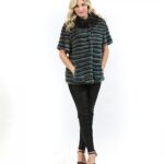 Pelliccia giacca di rex e visone lavorato tricot con manica corta e collo a giro 44