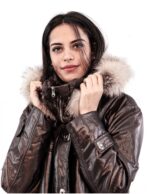 53 PUFFER JACKET BROWN SHINY HOOD DETACHABLE EDGED FOX AND COATING OF PAINT - Image 3