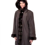 DOWN JACKET REVERSIBLE JACKET 58 FABRIC AND BROWN REX WITH EDGED HOOD