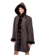 DOWN JACKET REVERSIBLE JACKET 58 FABRIC AND BROWN REX WITH EDGED HOOD