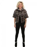 42 JACKET MINK IRIS NEW HORIZONTAL WORKING WITH NECK piping ELBOW SLEEVE - Image 4