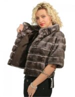 42 JACKET MINK IRIS NEW HORIZONTAL WORKING WITH NECK piping ELBOW SLEEVE - Image 7