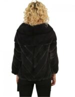 44 mink dark denim jacket with transverse machining with leather inserts piping neck - Image 5