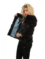 44 mink dark denim jacket with transverse machining with leather inserts piping neck - Image 7