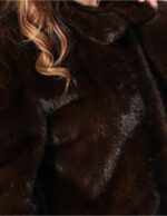WOMEN'S FUR JACKET MAHOGANY NATURAL SKIN WHOLE NECK KOREAN - Image 4