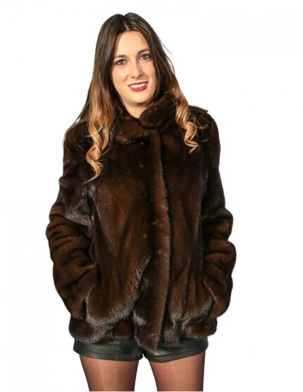 PELLICCIA DONNA GIACCA MOGANO NATURALE PELLE INTERE COLLO COREANA