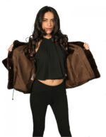 Women's Mahogany Fur 48 Jacket Hooded and Horizontal Knitting Drawstring Waist - Image 7