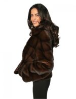 Women's Mahogany Fur 48 Jacket Hooded and Horizontal Knitting Drawstring Waist - Image 3