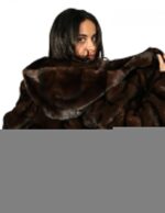 Women's Mahogany Fur 48 Jacket Hooded and Horizontal Knitting Drawstring Waist - Image 6