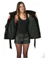 MINK FUR COAT WOMAN HORIZONTAL BELT WITH LEATHER INTERIOR WITH KOREAN NECK - Image 7
