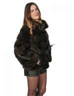 MINK FUR COAT WOMAN HORIZONTAL BELT WITH LEATHER INTERIOR WITH KOREAN NECK - Image 3