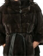 PELLICCIA DONNA CAPPOTTINO VISONE 48 DYED AURORA ORIZZONTALE CON COLLO PISTAGNA E MANIC 3/4