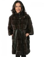 PELLICCIA DONNA CAPPOTTINO VISONE 48 DYED AURORA ORIZZONTALE CON COLLO PISTAGNA E MANIC 3/4