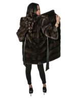 PELLICCIA DONNA CAPPOTTINO VISONE 48 DYED AURORA ORIZZONTALE CON COLLO PISTAGNA E MANIC 3/4