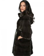 PELLICCIA DONNA CAPPOTTINO VISONE 48 DYED AURORA ORIZZONTALE CON COLLO PISTAGNA E MANIC 3/4