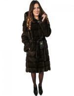 46 MINK FUR COAT WOMAN AURORA HOOD BELT AND SPLIT SIDE horizontal - Image 6