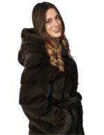 46 MINK FUR COAT WOMAN AURORA HOOD BELT AND SPLIT SIDE horizontal - Image 7