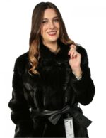 46 women Fur coat black mink with piping and slit neck fur mink Pelz Nerz меха fourrure - Image 3