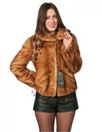 44 pelliccia donna blouson golden visone con coulisse fondo e bordo manica regolabile