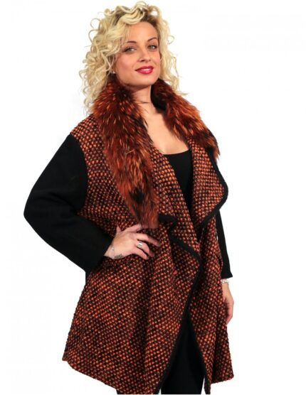 CAPPOTTINO LANA NERO E ARANCIO CON TASCHE ZIP 46