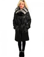 WOOL COAT LEATHER REVERSIBLE REX NECK DETACHABLE BELT PAINT 46 - Image 4