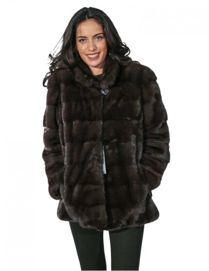 PELLICCIA DONNA GIACCONE VISONE DYED AURORA ORIZZONTALE E COLLETTO 46