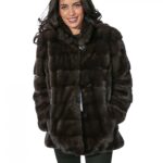 48 pelliccia donna giaccone visone dyed aurora con lavorazi orizzontale e colletto