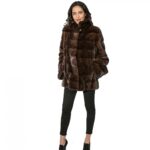 PELLICCIA DONNA GIACCONE VISONE SCANBROWN CON COLLETTO REGOLABILE 48