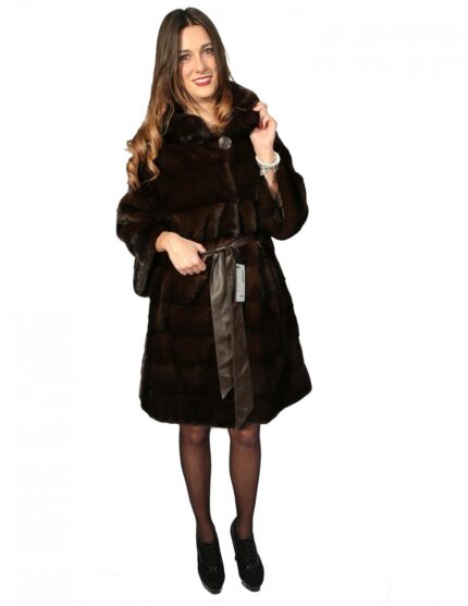 48 Pelliccia donna cappotto modello kimono con cintura orizzontale vison норка fur mink Nerzpelzes fourrure