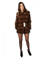 WOMEN'S FUR JACKET MINK SCANGLOW DRAWSTRING FUND AND NECK SLEEVE KOREAN 46 - Image 4