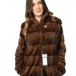 PELLICCIA DONNA GIACCA VISONE SCANGLOW CON COULISSE FONDO E MANICA COLLO COREANA 46