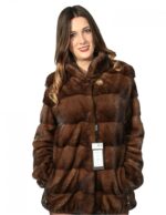 PELLICCIA DONNA GIACCA VISONE SCANGLOW CON COULISSE FONDO E MANICA COLLO COREANA 46