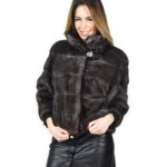 44 Giacca pelliccia visone orizzontale colore dark grey con bottone collettino fourrure de vison mink fur Nerz