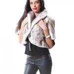44 Pelliccia donna visone pelle intera mantellina colore silver blue collo bavero