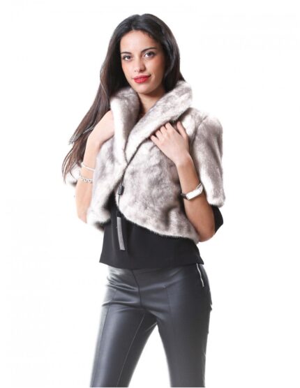 44 Pelliccia donna visone pelle intera mantellina colore silver blue collo bavero