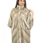 46 mantella donna visone ice con lavorazione trasversale collo coreana e bottone a specchio