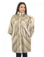 46 mantella donna visone ice con lavorazione trasversale collo coreana e bottone a specchio