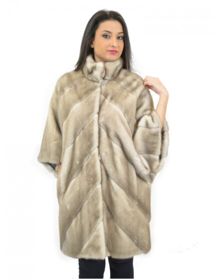 46 mantella donna visone ice con lavorazione trasversale collo coreana e bottone a specchio