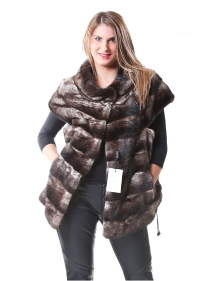 46 Pelliccia donna visone orizzontale smanicato colore sabbia dorsato e coulisse fondo