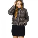 48 Giacca pelliccia visone orizzontale blue irish cappuccio fourrure de vison mink fur Nerz