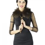 Colletto in volpe Marrone sfumato nero con laccetti in pelle per uso singolo Pelzkragen col fourrure fur collar