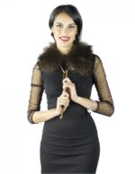 Colletto in volpe Marrone sfumato nero con laccetti in pelle per uso singolo Pelzkragen col fourrure fur collar