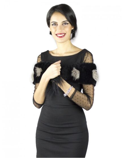 Collo in lapin nero con inserti in volpe argentata con chiusura per uso singolo Pelzkragen col fourrure 毛領 ворот шерсти fur coll