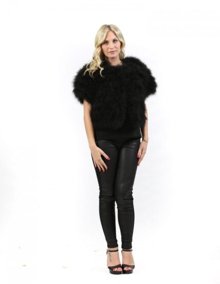 Pelliccia mantella piumata nera corta con ganci Pignatelli-46